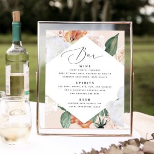 Boho Blooms Wedding Bar Menu Sign - Customizable Bohemian Décor for Wedding Receptions